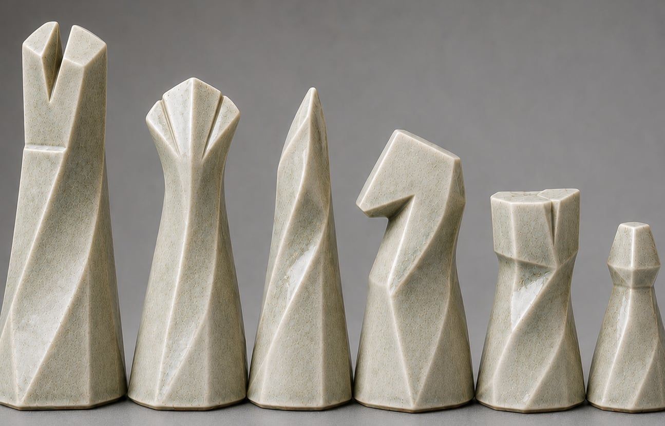 Zen — six ceramic pieces, king to pawn