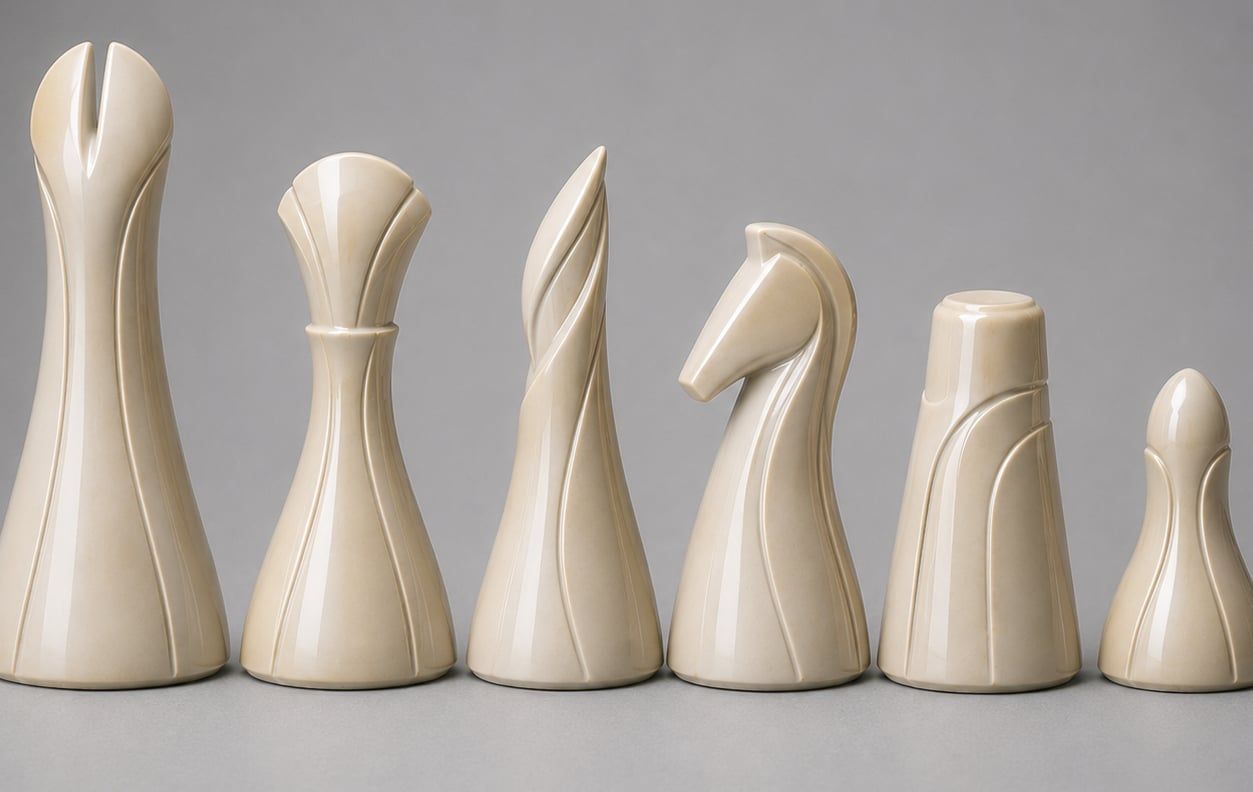 Streamline — six ceramic pieces, king to pawn