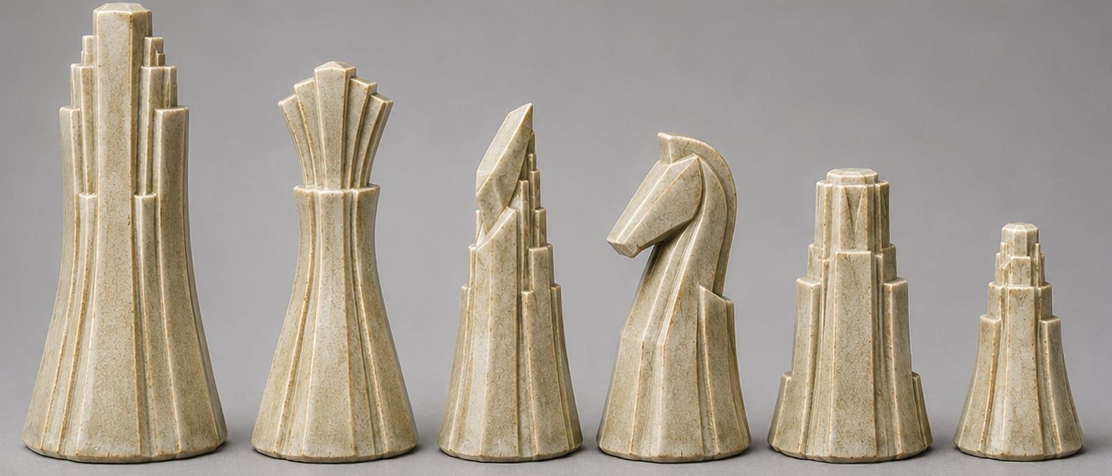 Metropolis — six ceramic pieces, king to pawn