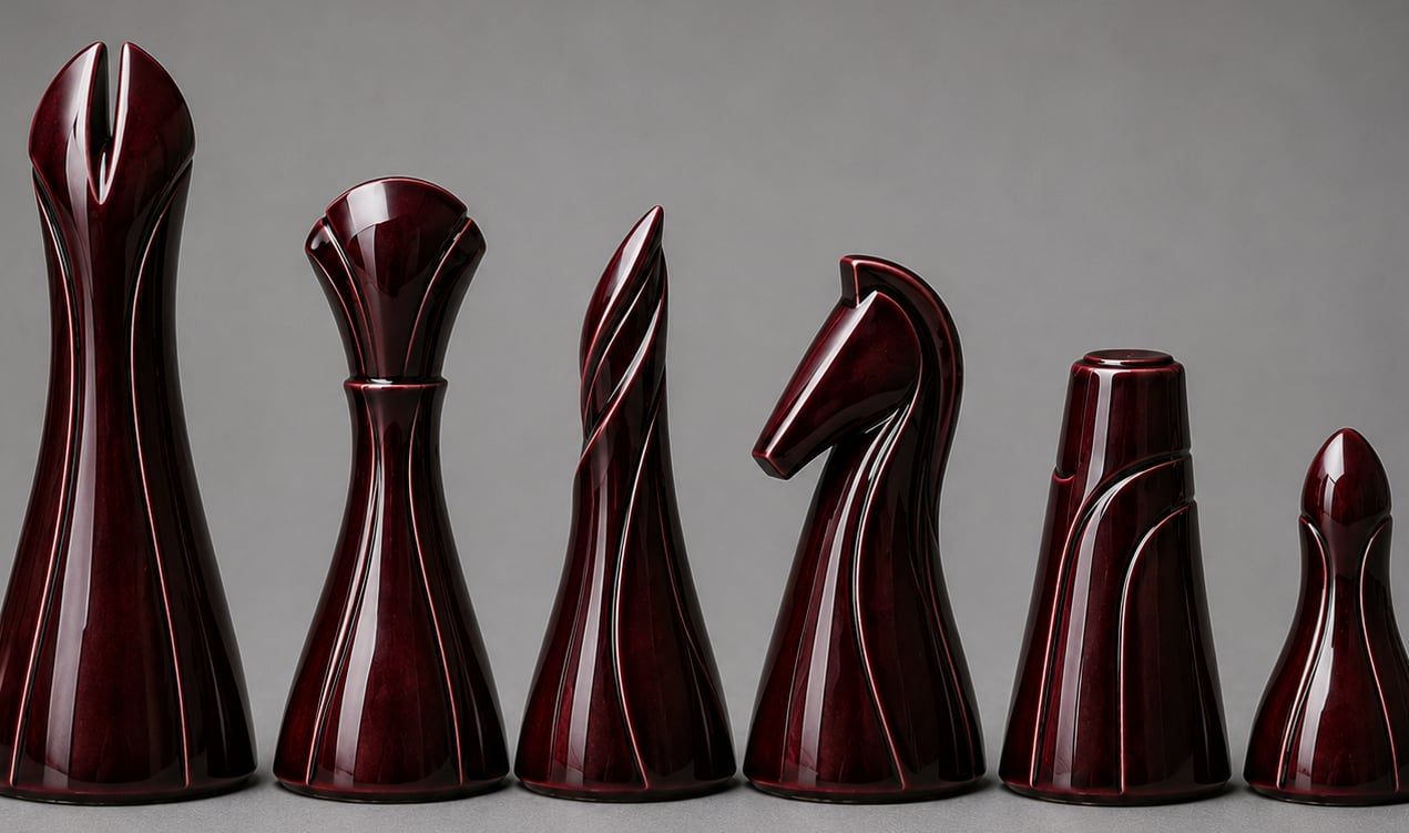 Streamline — six dark ceramic pieces in a row