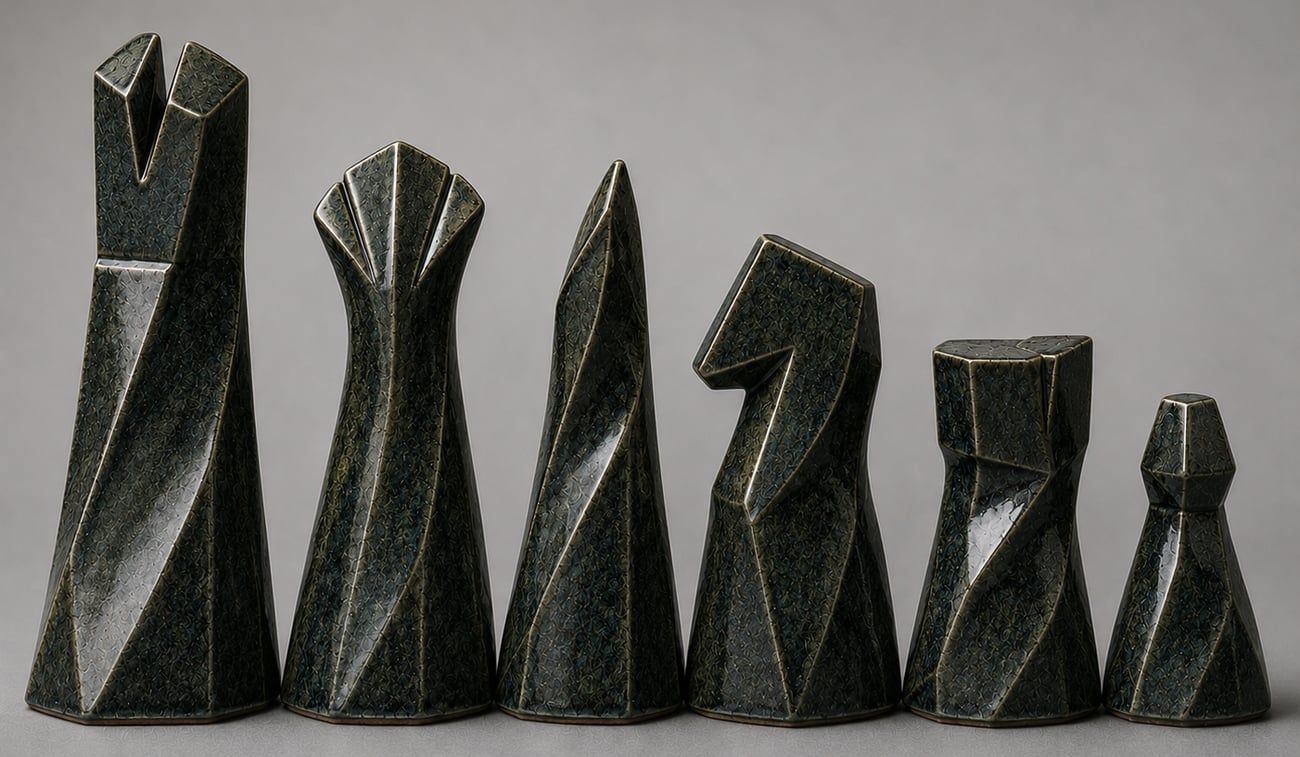 Zen — six dark ceramic pieces in a row
